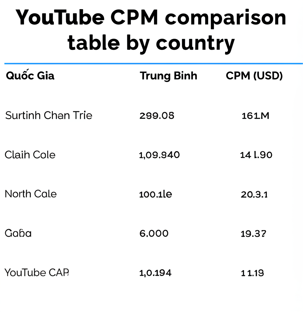Bảng so sánh CPM YouTube theo quốc gia 