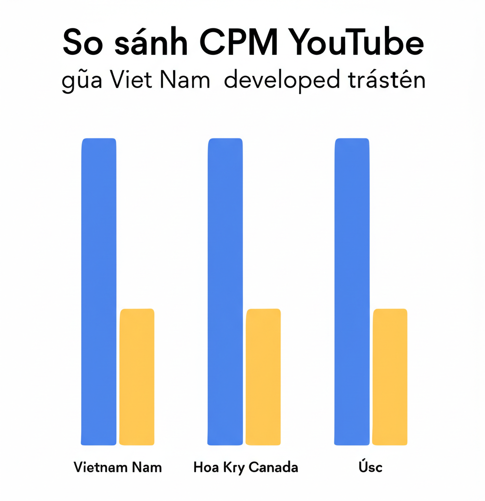 Biểu đồ so sánh CPM YouTube giữa Việt Nam và các nước phát triển 