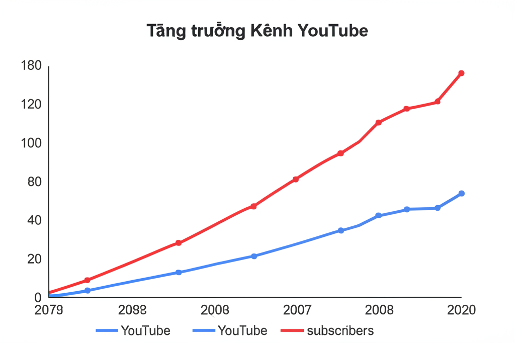 Biểu đồ tăng trưởng lượt xem và người đăng ký trên kênh YouTube
