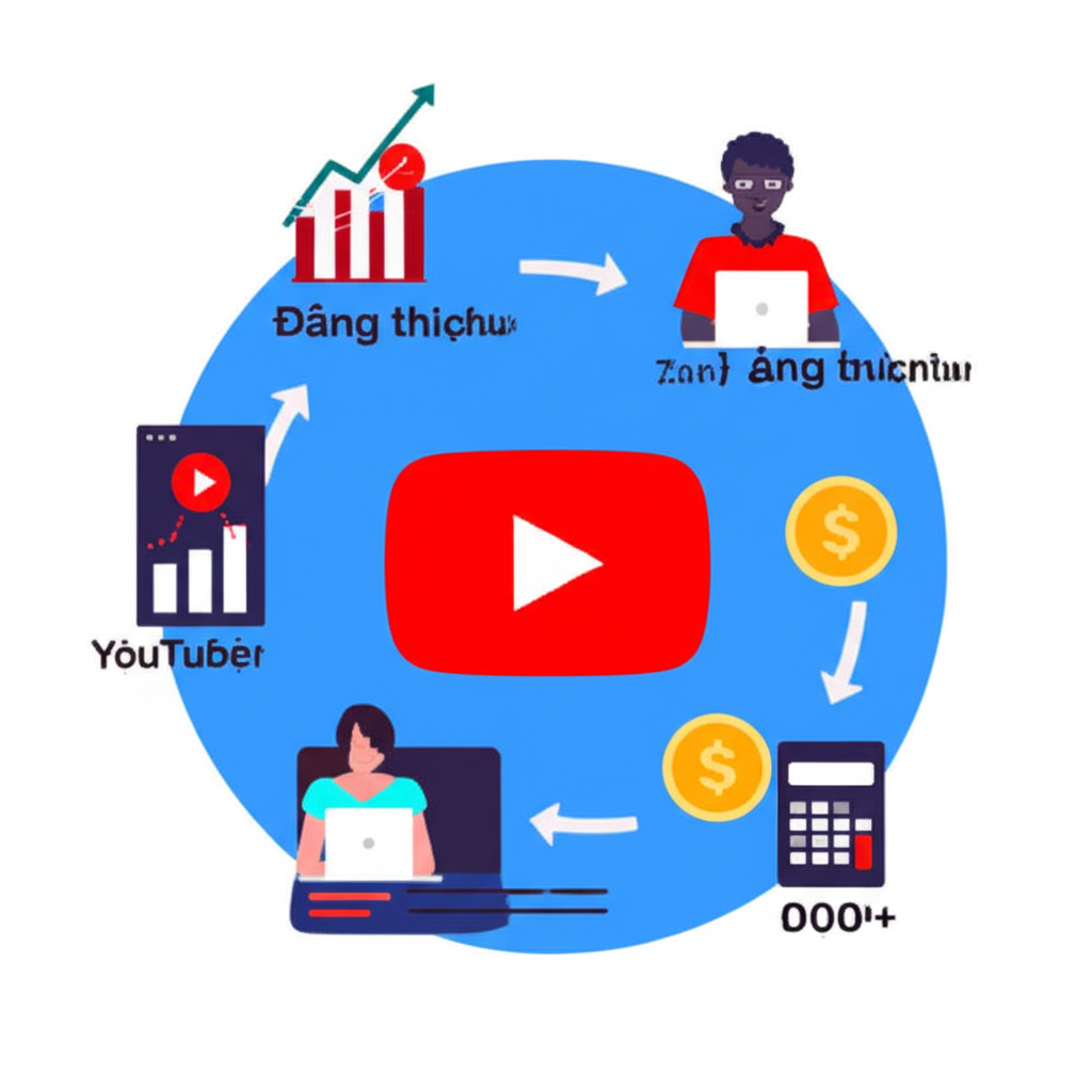 Minh họa quy trình tính và chia sẻ doanh thu quảng cáo YouTube 