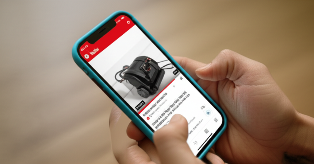 Young person looking at a phone showing YouTube Shorts with products