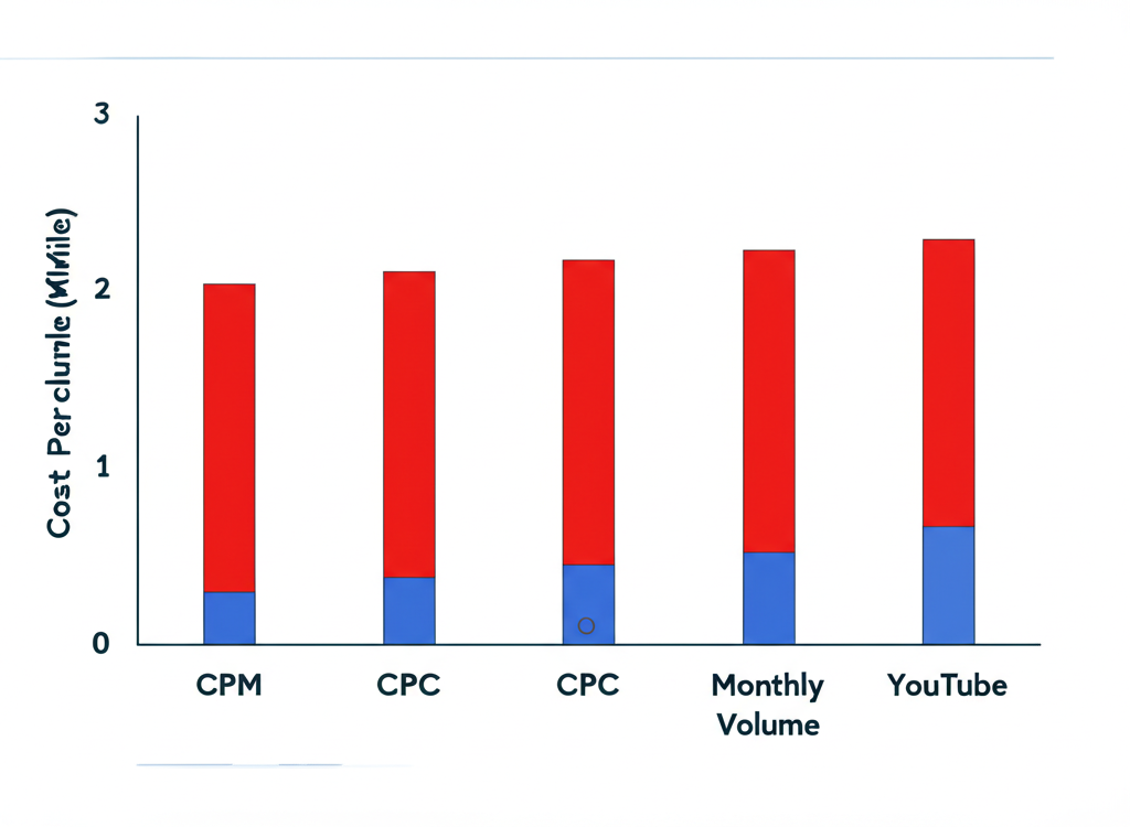 Biểu đồ thống kê CPM, CPC và khối lượng hàng tháng của các ngách YouTube