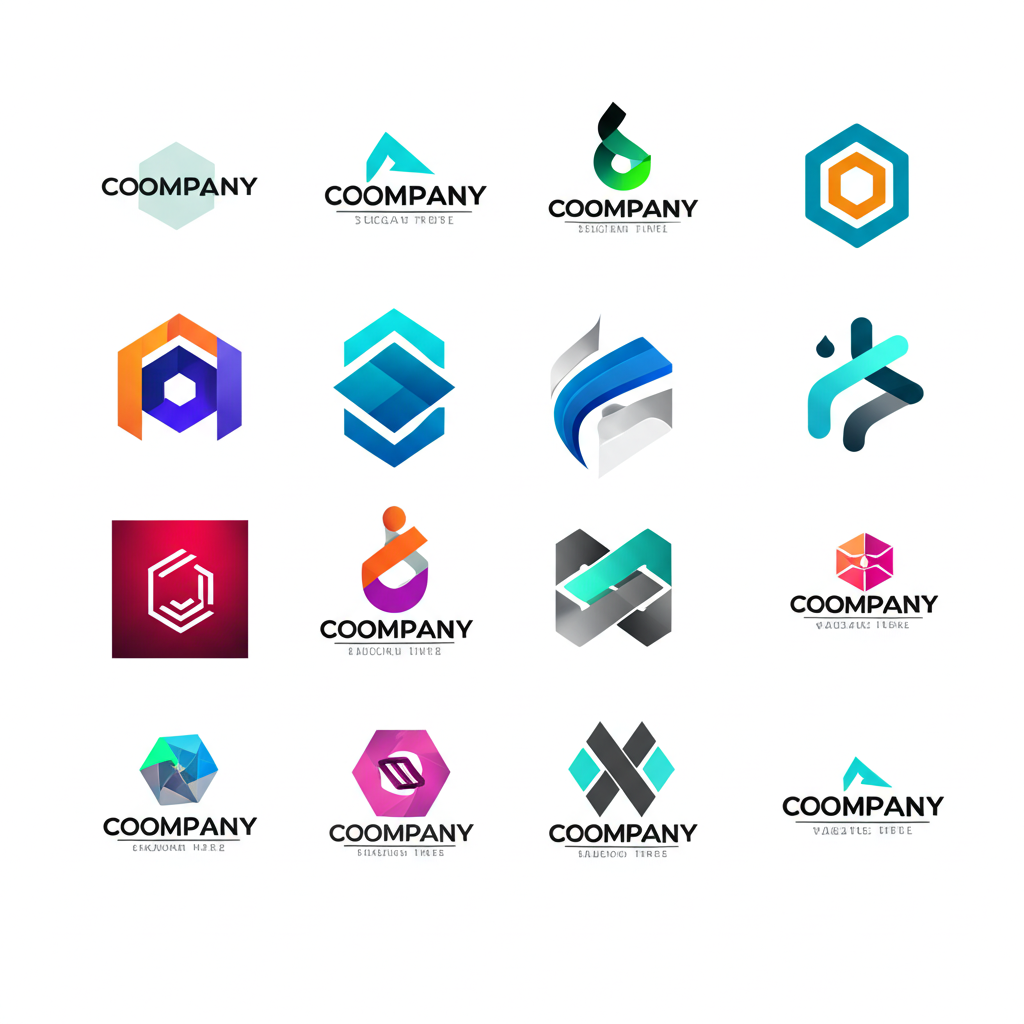 Creative AI-generated logos for various fictional businesses, showcasing diversity in design and artistic styles.