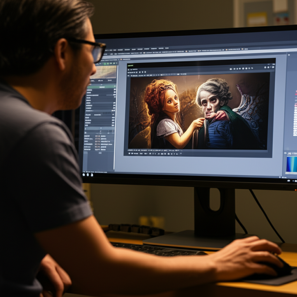 Nghệ sĩ sử dụng công cụ AI để tạo tác phẩm nghệ thuật 