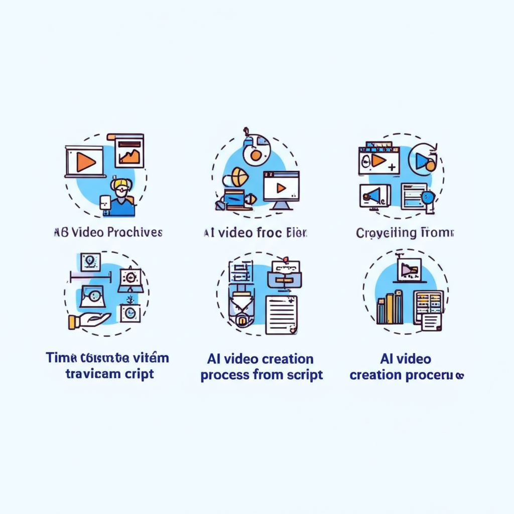 Quy trình tạo video từ kịch bản bằng AI, minh họa qua các bước trực quan 